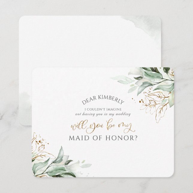 Invitation Green Gold Maid of Honor / Bridesmaid Proposition (Devant / Derrière)