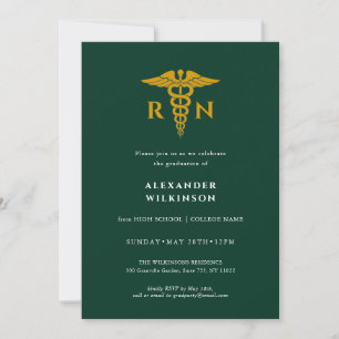Invitation Green Gold Modern Nurse School Graduation