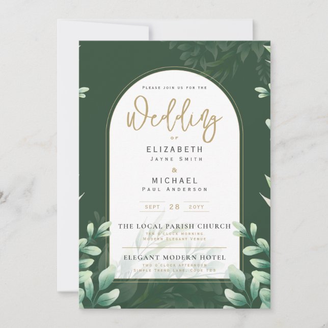 Invitation Green Gold PHOTO Mariage Inviter LeahG (Devant)