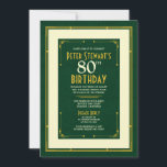Invitation Green Gold Simple Homme's Classic 80th Birthday<br><div class="desc">Green Forêt, or, et ivoire simple art déco homme classique invitation à 80ème anniversaire. Les fleurs Art déco s'associent à des lignes classiques simples avec l'invitation du 80e anniversaire de cet homme vert de forêt, ivoire et or. Changez l'année à toute autre année d'anniversaire. Ou bien changer entièrement le libellé...</div>