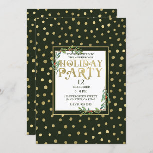 Invitation Green & Gold Snow Holiday Party