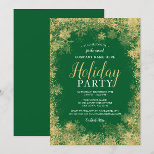 Invitation Green Gold Snowflake Corporate Holiday Party