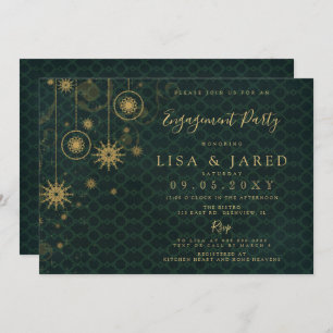 Invitation Green Gold Snowflakes Winter Engagement Party