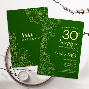 Invitation Green Gold Surprise 30e fête d'anniversaire