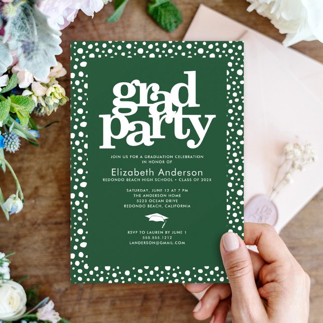 Invitation Green grad party audacieuse typographie moderne st (Créateur téléchargé)