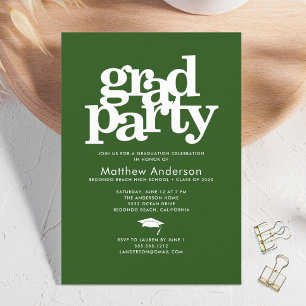 Invitation Green grad party moderne audacieuse typographie si