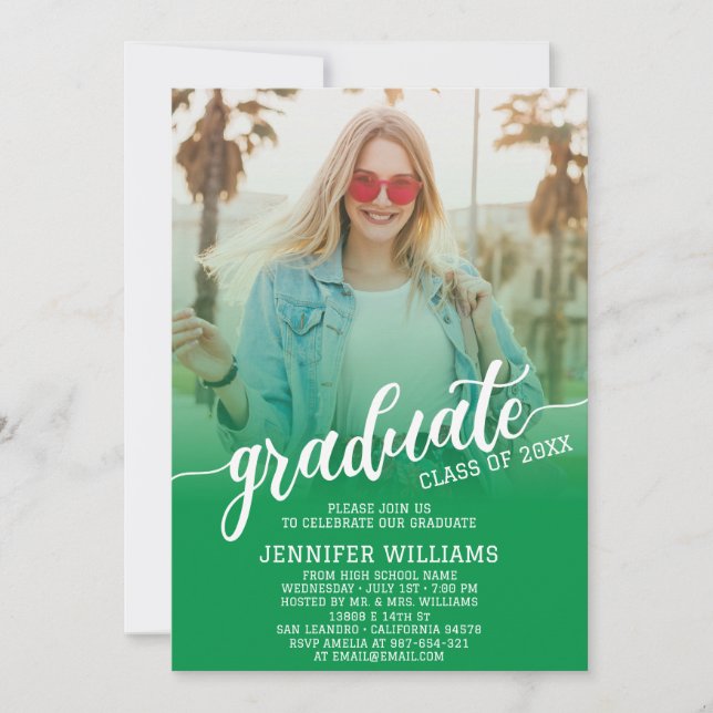 Invitation Green Graduate Photo Grad Party (Devant)