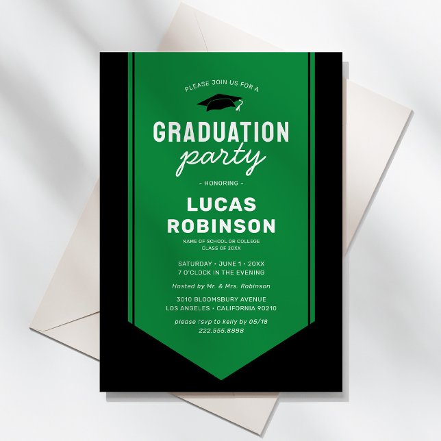 Invitation Green Graduate Stole Sash Party (Créateur téléchargé)