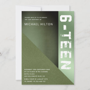 Invitation Green gruau bloc couleur garçon sweet sixteen invi