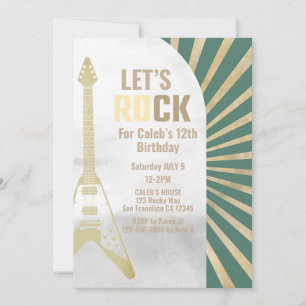 Invitation Green Guitare Rock et Roll Rockstar Anniversaire
