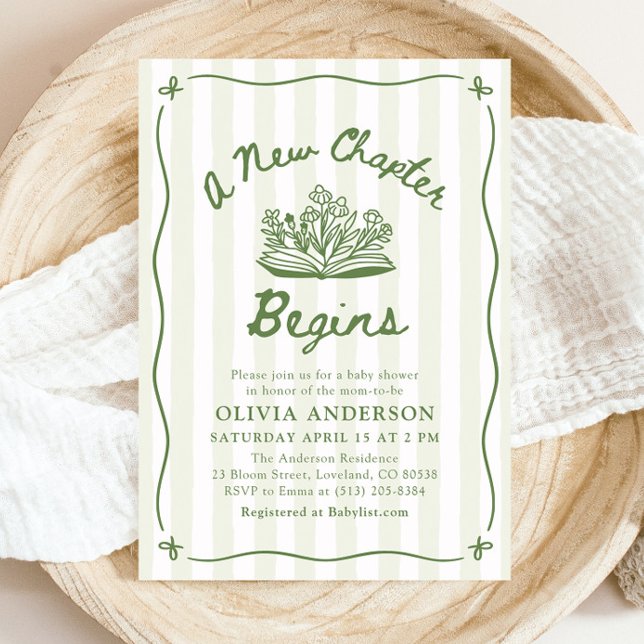 Invitation Green Hand Drawn A New Chapter Begins Baby Shower (Green Hand Drawn A New Chapter Begins Baby Shower Invitation)
