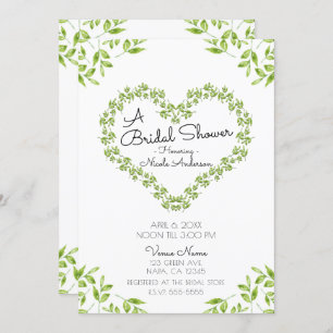 Invitation Green Heart Feuilles Shabby Chic Fête des mariées
