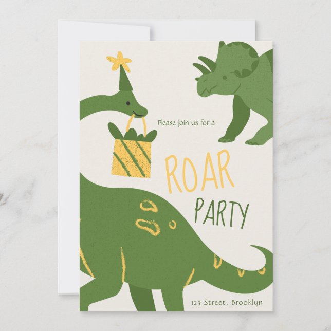 Invitation Green Illustration Roar Anniversaire Fête Invitati (Devant)