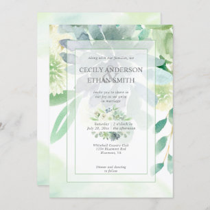 Invitation Green & Indigo Succulents Fleurs blanches Mariage