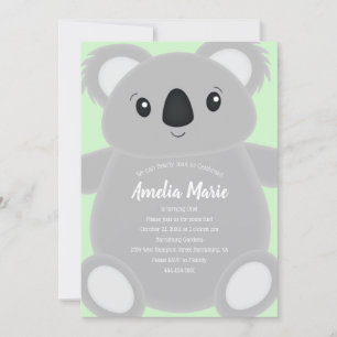 Invitation Green Koala Bear fête d'anniversaire