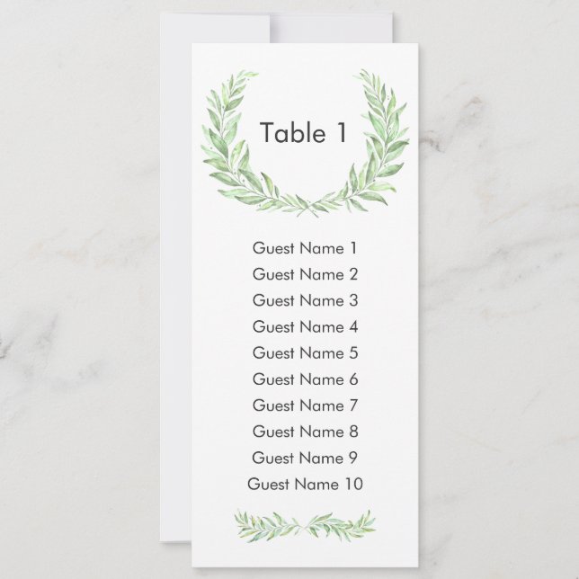 Invitation Green Laurel Wreath Guest Seating Plan (Devant)