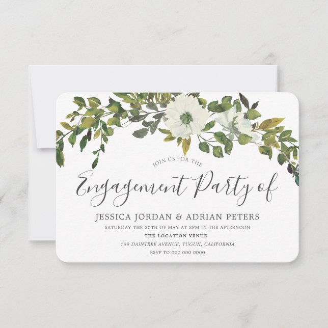Invitation Green Leaf Rustic Country Garden Engagement Party (Devant)
