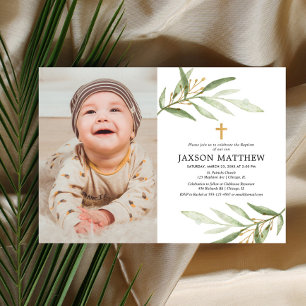 Invitation Green leaves baptism dedication greenery photo