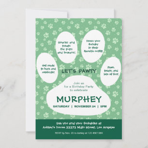 Invitation Green Let’s Pawty, Empreinte de patte