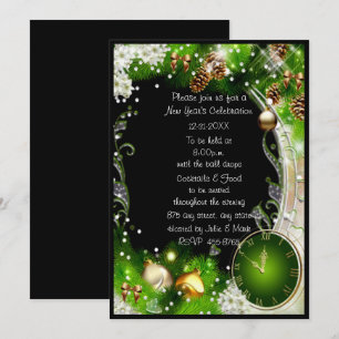 Invitation Green L'horloge frappe 12 fête du Nouvel An