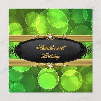 Invitation Green Lime Anniversaire Party Gold Black Diamond