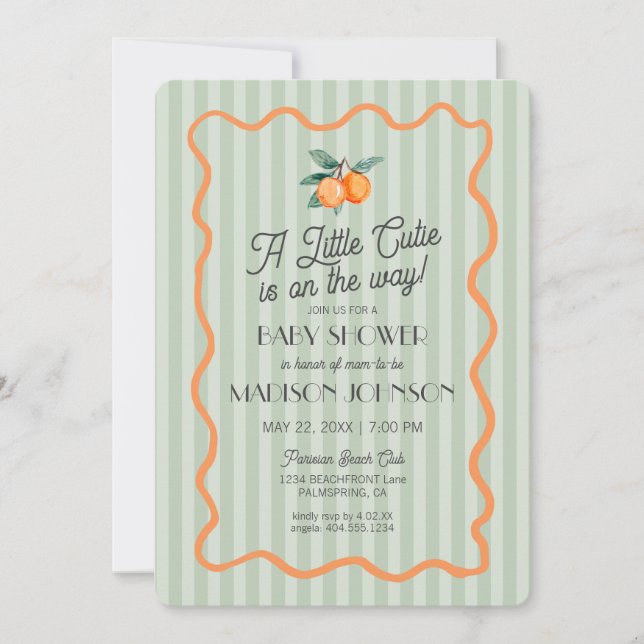 Invitation Green Little Cutie Pastel Citrus Baby shower à thè (Devant)