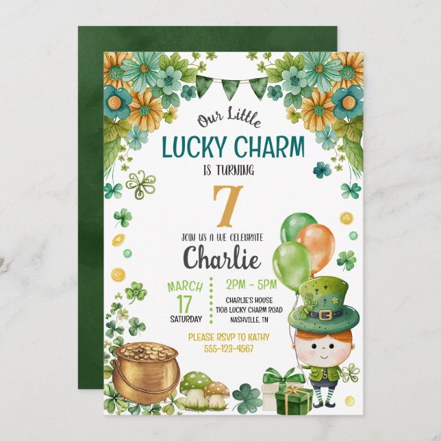 Invitation Green Little Leprechaun Boy St. Patricks Anniversa (Devant / Derrière)