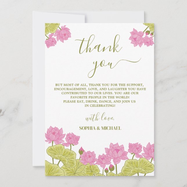 Invitation Green Lotus Lily Flowers Mariage Indien merci (Devant)