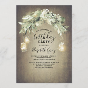Invitation Green Mason Jar illumine Rustic Birthday Party