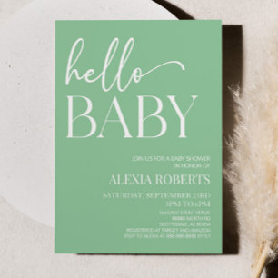 Invitation Green Minimal Hello Baby Baby shower