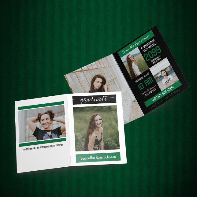 Invitation Green Modern Block 5-Photo Graduation (Créateur téléchargé)