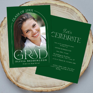 Invitation Green Modern Minimal Arch Photo Graduation Party