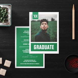 Invitation Green Modern Textured Photo Graduation