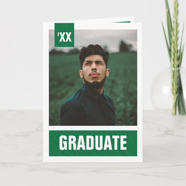 Invitation Green Modern Textured Photo Graduation (Devant)