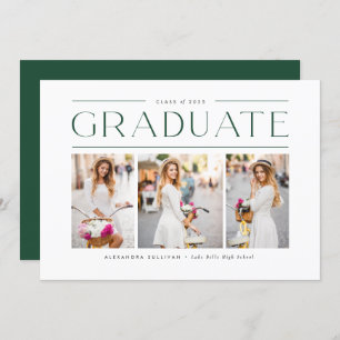 Invitation Green Modern Typographie Photo Collage Graduation