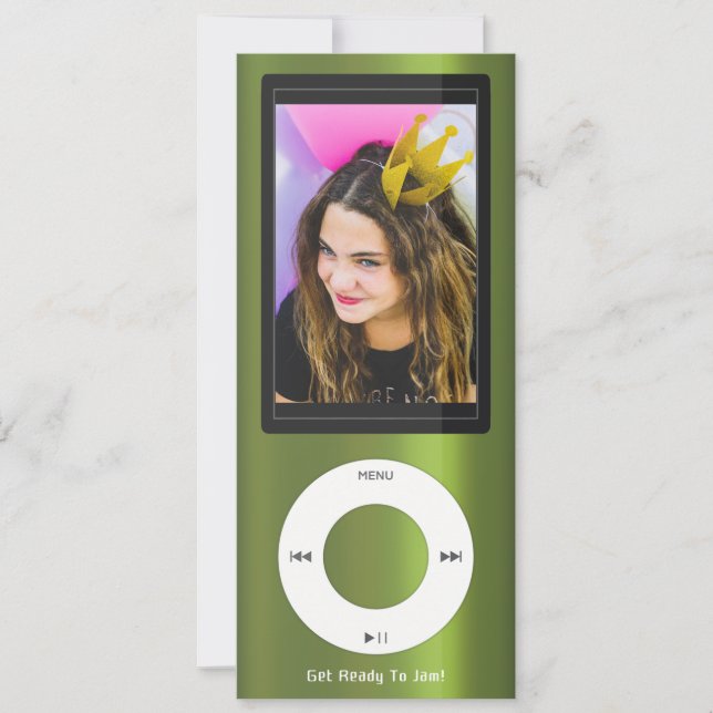 Invitation Green MP3 Music Player Birthday (Devant)