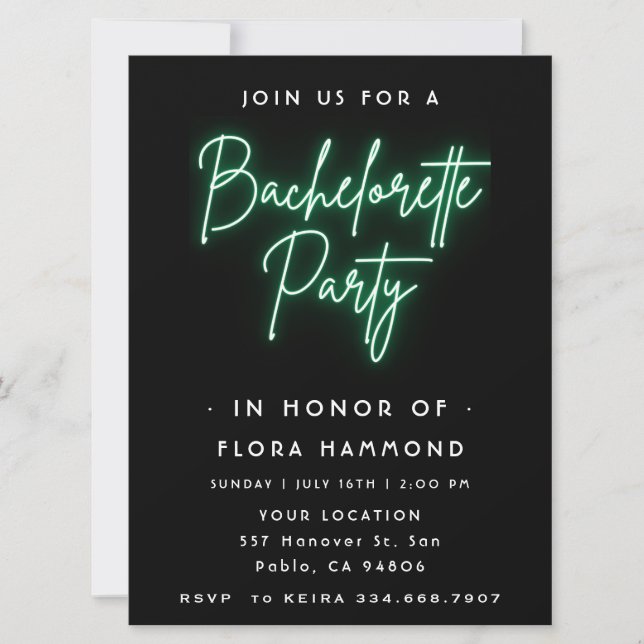 Invitation Green Neon Bachelorette (Devant)