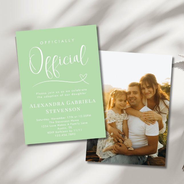 Invitation Green Officially Official Adoption Day Party Photo (Créateur téléchargé)