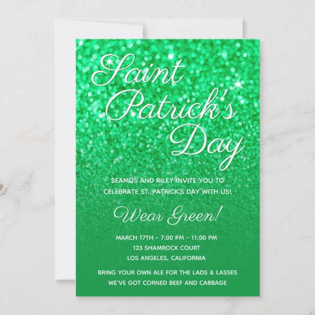 Invitation Green Ombre Parties scintillant St. Patrick's Day  (Devant)