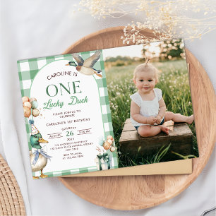 Invitation Green One Lucky Duck 1er Anniversaire Photo Invita