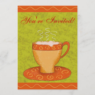 Invitation Green & Orange Cup Customisée Coffee Event