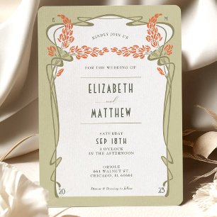 Invitation Green Orange Mariage Art Vintage