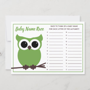 Invitation Green Owl Nom de la race Baby shower de course Jeu