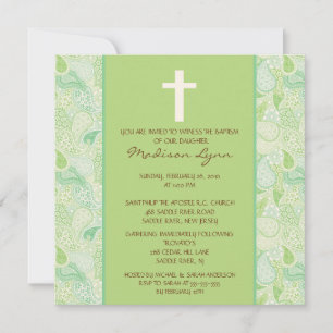 Invitation Green PAISLEY Baby Girl Baptism Inviation