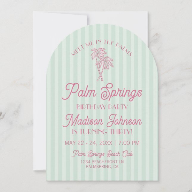 Invitation Green Palm Springs Pastel Beach Anniversaire (Devant)