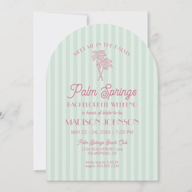 Invitation Green Palm Springs Pastel Beach Bachelorette Party (Devant)