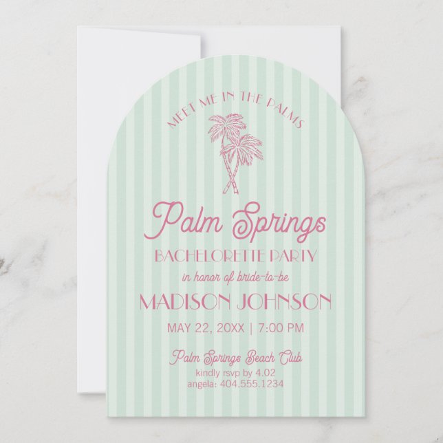 Invitation Green Palm Springs Pastel Beach Bachelorette Party (Devant)