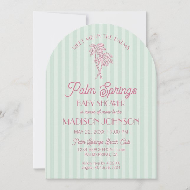 Invitation Green Palm Springs Pastel Beach Cabana Baby shower (Devant)