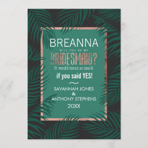 Invitation Green Palm Tree Feuille Black Rose Gold Bridesmait