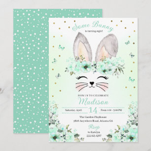 Invitation Green Pâques Lapin Fleur Couronne Anniversaire